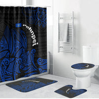 Pohnpei Federated States Of Micronesia Bathroom Set Polynesian Tribal Heritage Art With Blue Island Tattoo Patterns TS04 Bathroom Set (4 pcs) Black Blue - Polynesian Pride