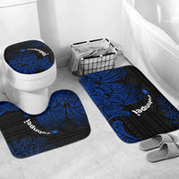 Pohnpei Federated States Of Micronesia Bathroom Set Polynesian Tribal Heritage Art With Blue Island Tattoo Patterns TS04 Mat Set Only (3 pcs) One Size Black Blue - Polynesian Pride