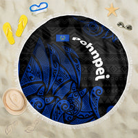 Pohnpei Federated States Of Micronesia Beach Blanket Polynesian Tribal Heritage Art With Blue Island Tattoo Patterns TS04 One Size 150cm Black Blue - Polynesian Pride