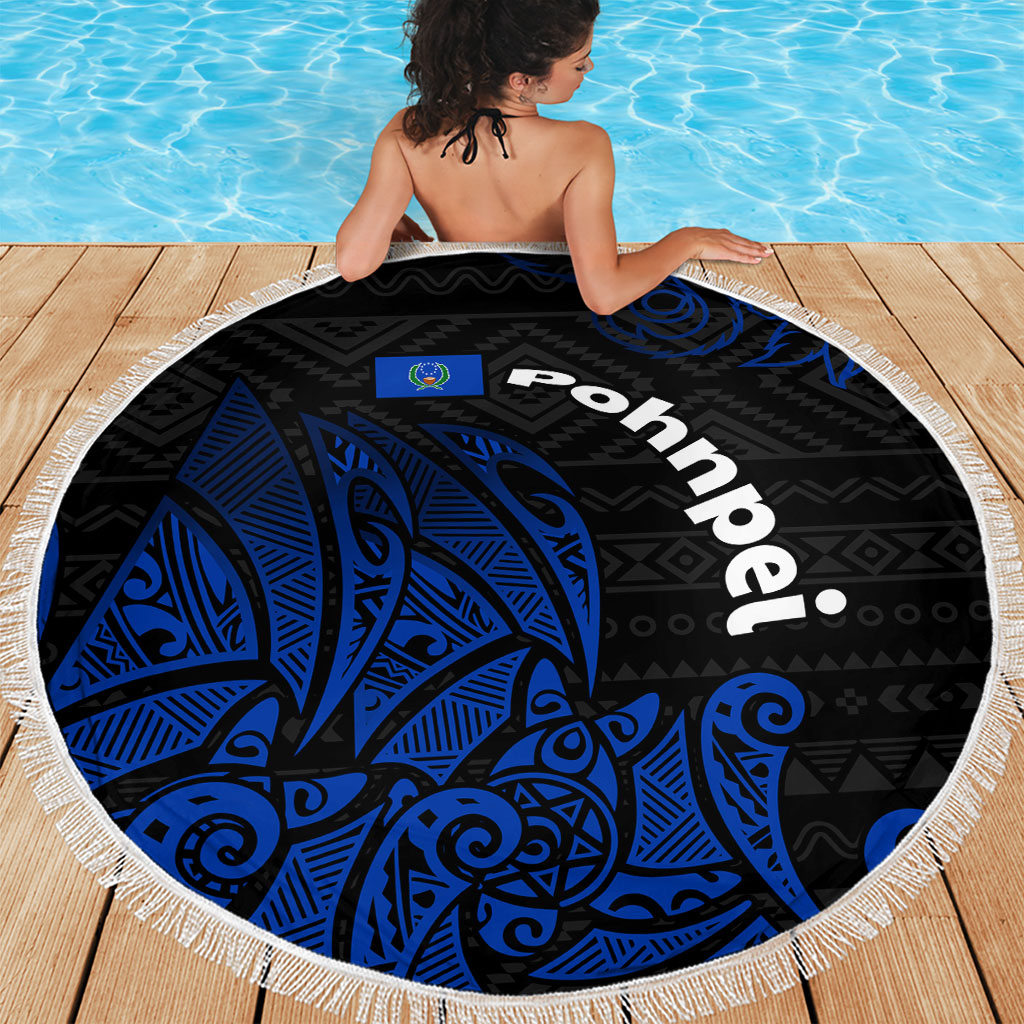 Pohnpei Federated States Of Micronesia Beach Blanket Polynesian Tribal Heritage Art With Blue Island Tattoo Patterns TS04 - Polynesian Pride