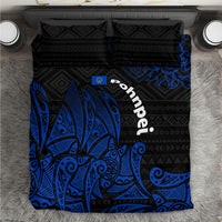 Pohnpei Federated States Of Micronesia Bedding Set Polynesian Tribal Heritage Art With Blue Island Tattoo Patterns TS04 Black Blue - Polynesian Pride