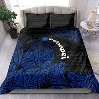 Pohnpei Federated States Of Micronesia Bedding Set Polynesian Tribal Heritage Art With Blue Island Tattoo Patterns TS04 - Polynesian Pride