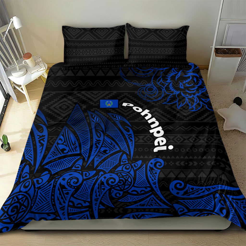 Pohnpei Federated States Of Micronesia Bedding Set Polynesian Tribal Heritage Art With Blue Island Tattoo Patterns TS04 - Polynesian Pride