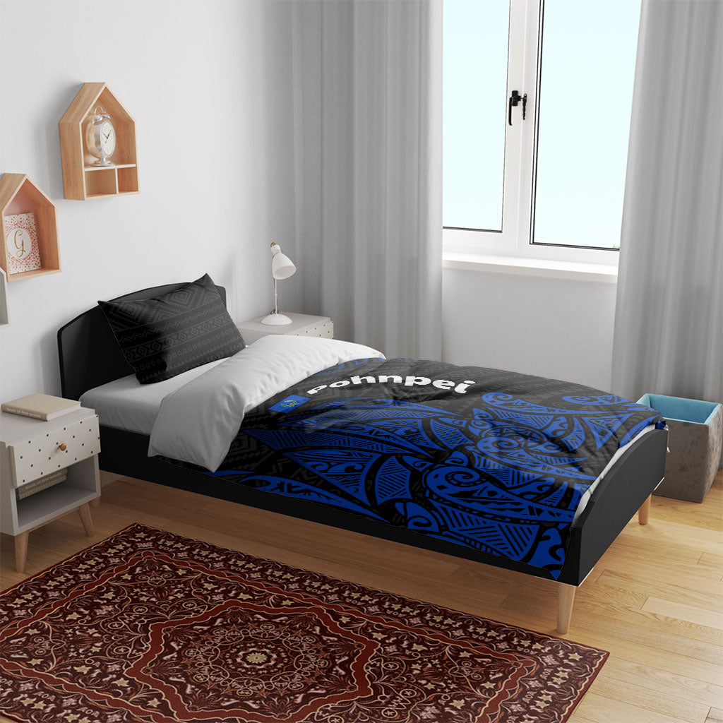 Pohnpei Federated States Of Micronesia Bedding Set Polynesian Tribal Heritage Art With Blue Island Tattoo Patterns TS04 - Polynesian Pride