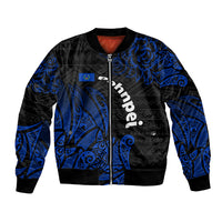 Pohnpei Federated States Of Micronesia Bomber Jacket Polynesian Tribal Heritage Art With Blue Island Tattoo Patterns TS04 Unisex Black Blue - Polynesian Pride