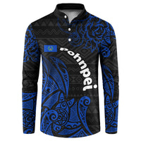 Pohnpei Federated States Of Micronesia Button Sweatshirt Polynesian Tribal Heritage Art With Blue Island Tattoo Patterns TS04 Black Blue - Polynesian Pride