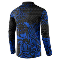 Pohnpei Federated States Of Micronesia Button Sweatshirt Polynesian Tribal Heritage Art With Blue Island Tattoo Patterns TS04 - Polynesian Pride