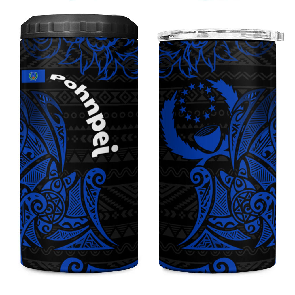 Pohnpei Federated States Of Micronesia 4 in 1 Can Cooler Tumbler Polynesian Tribal Heritage Art With Blue Island Tattoo Patterns TS04 One Size: 16 oz Black Blue - Polynesian Pride