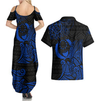 Pohnpei Federated States Of Micronesia Couples Matching Summer Maxi Dress and Hawaiian Shirt Polynesian Tribal Heritage Art With Blue Island Tattoo Patterns TS04 - Polynesian Pride