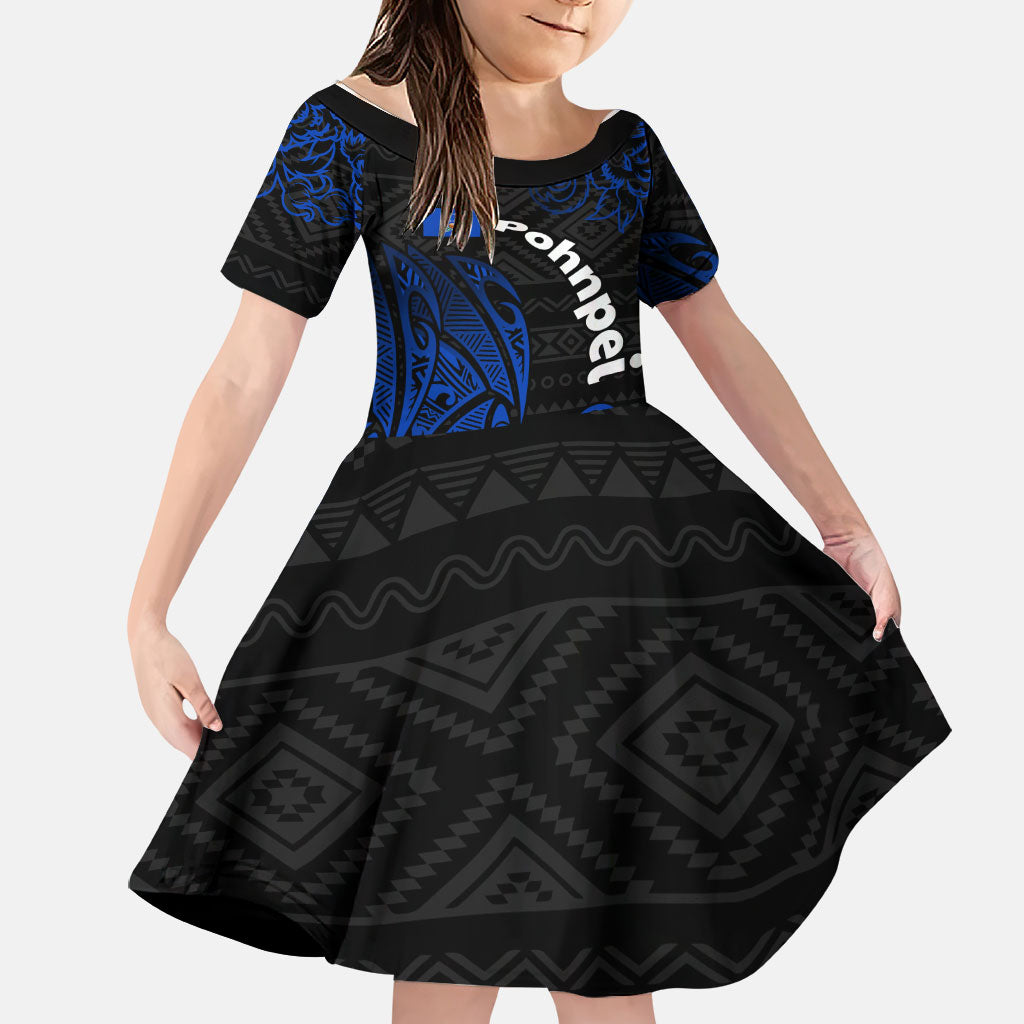 Pohnpei Federated States Of Micronesia Family Matching Puletasi and Hawaiian Shirt Polynesian Tribal Heritage Art With Blue Island Tattoo Patterns