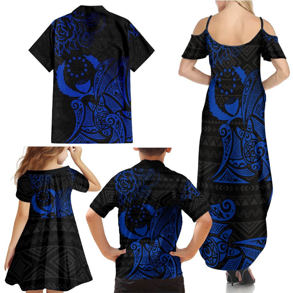 Pohnpei Federated States Of Micronesia Family Matching Summer Maxi Dress and Hawaiian Shirt Polynesian Tribal Heritage Art With Blue Island Tattoo Patterns TS04 - Polynesian Pride