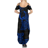 Pohnpei Federated States Of Micronesia Family Matching Summer Maxi Dress and Hawaiian Shirt Polynesian Tribal Heritage Art With Blue Island Tattoo Patterns TS04 - Polynesian Pride