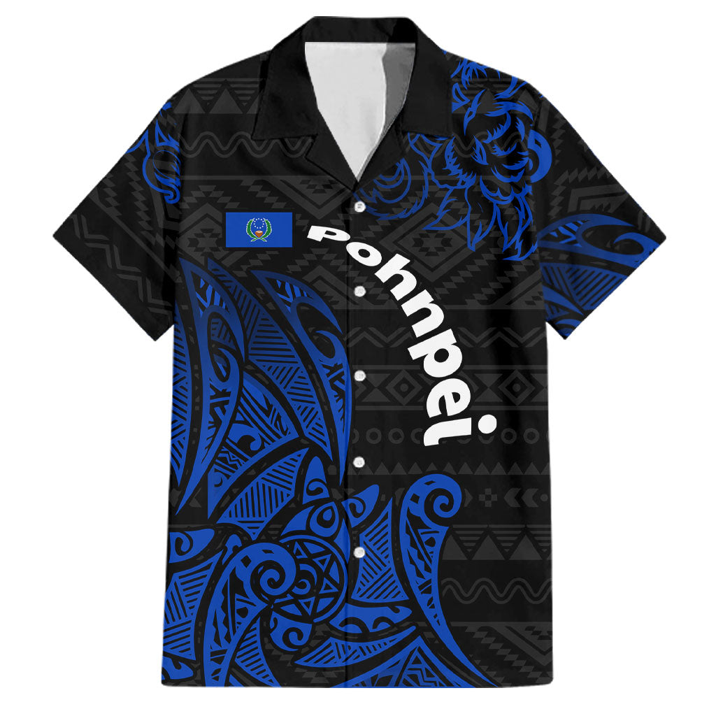Pohnpei Federated States Of Micronesia Family Matching Tank Maxi Dress and Hawaiian Shirt Polynesian Tribal Heritage Art With Blue Island Tattoo Patterns