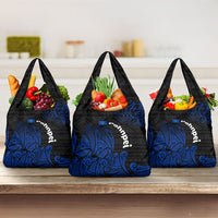 Pohnpei Federated States Of Micronesia Grocery Bag Polynesian Tribal Heritage Art With Blue Island Tattoo Patterns