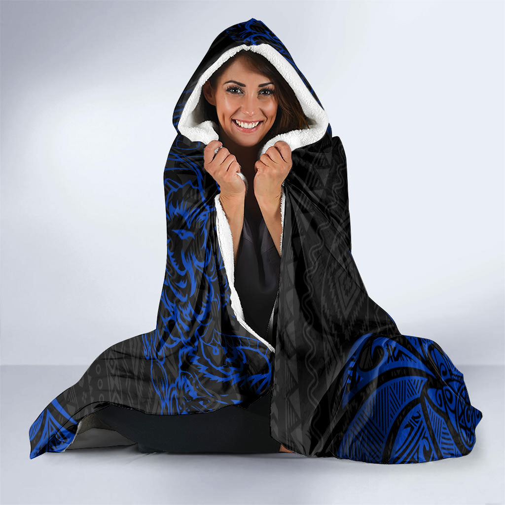 Pohnpei Federated States Of Micronesia Hooded Blanket Polynesian Tribal Heritage Art With Blue Island Tattoo Patterns