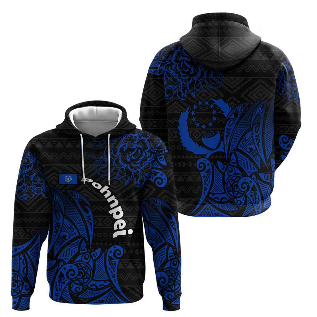Pohnpei Federated States Of Micronesia Hoodie Polynesian Tribal Heritage Art With Blue Island Tattoo Patterns