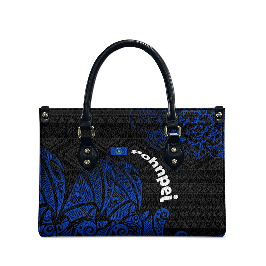 Pohnpei Federated States Of Micronesia Leather Bag Polynesian Tribal Heritage Art With Blue Island Tattoo Patterns TS04 - Polynesian Pride