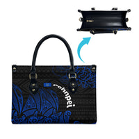 Pohnpei Federated States Of Micronesia Leather Bag Polynesian Tribal Heritage Art With Blue Island Tattoo Patterns TS04 - Polynesian Pride