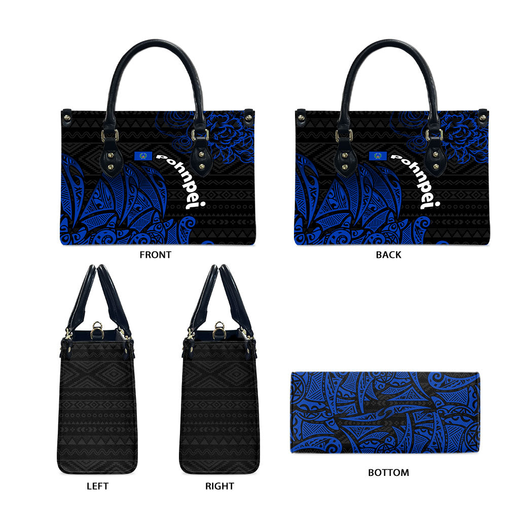 Pohnpei Federated States Of Micronesia Leather Bag Polynesian Tribal Heritage Art With Blue Island Tattoo Patterns TS04 - Polynesian Pride