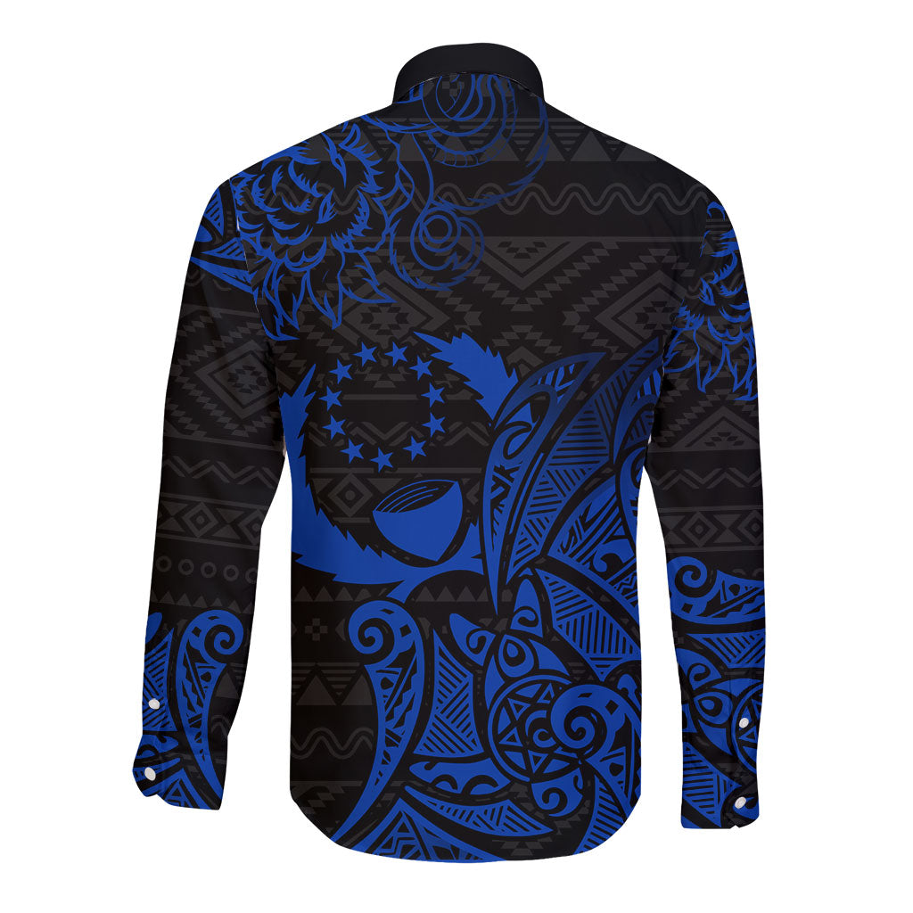 Pohnpei Federated States Of Micronesia Long Sleeve Button Shirt Polynesian Tribal Heritage Art With Blue Island Tattoo Patterns