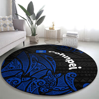 Pohnpei Federated States Of Micronesia Round Carpet Polynesian Tribal Heritage Art With Blue Island Tattoo Patterns