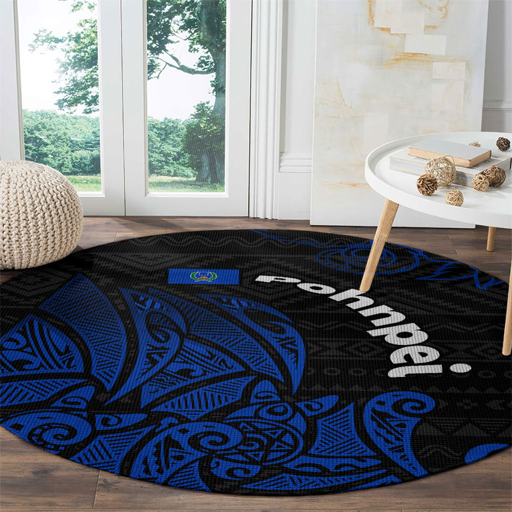 Pohnpei Federated States Of Micronesia Round Carpet Polynesian Tribal Heritage Art With Blue Island Tattoo Patterns