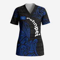Pohnpei Federated States Of Micronesia Scrub Top Polynesian Tribal Heritage Art With Blue Island Tattoo Patterns TS04 Adult Black Blue - Polynesian Pride