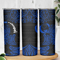 Pohnpei Federated States Of Micronesia Skinny Tumbler Polynesian Tribal Heritage Art With Blue Island Tattoo Patterns TS04 - Polynesian Pride