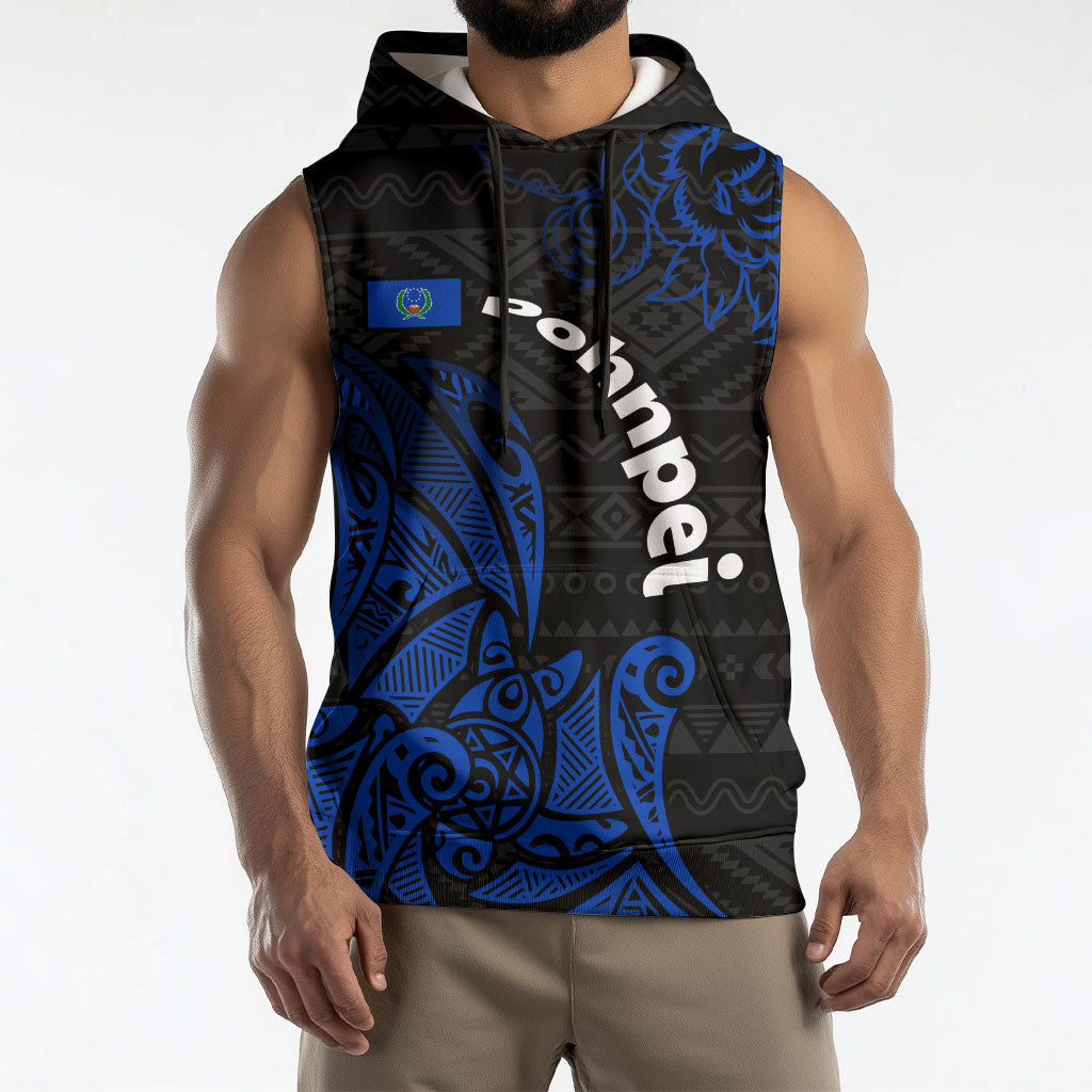 Pohnpei Federated States Of Micronesia Sleeveless Hoodie Polynesian Tribal Heritage Art With Blue Island Tattoo Patterns
