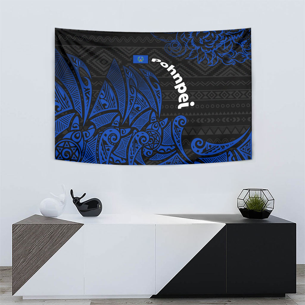 Pohnpei Federated States Of Micronesia Tapestry Polynesian Tribal Heritage Art With Blue Island Tattoo Patterns TS04 - Polynesian Pride