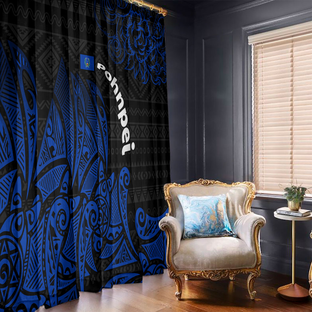 Pohnpei Federated States Of Micronesia Window Curtain Polynesian Tribal Heritage Art With Blue Island Tattoo Patterns