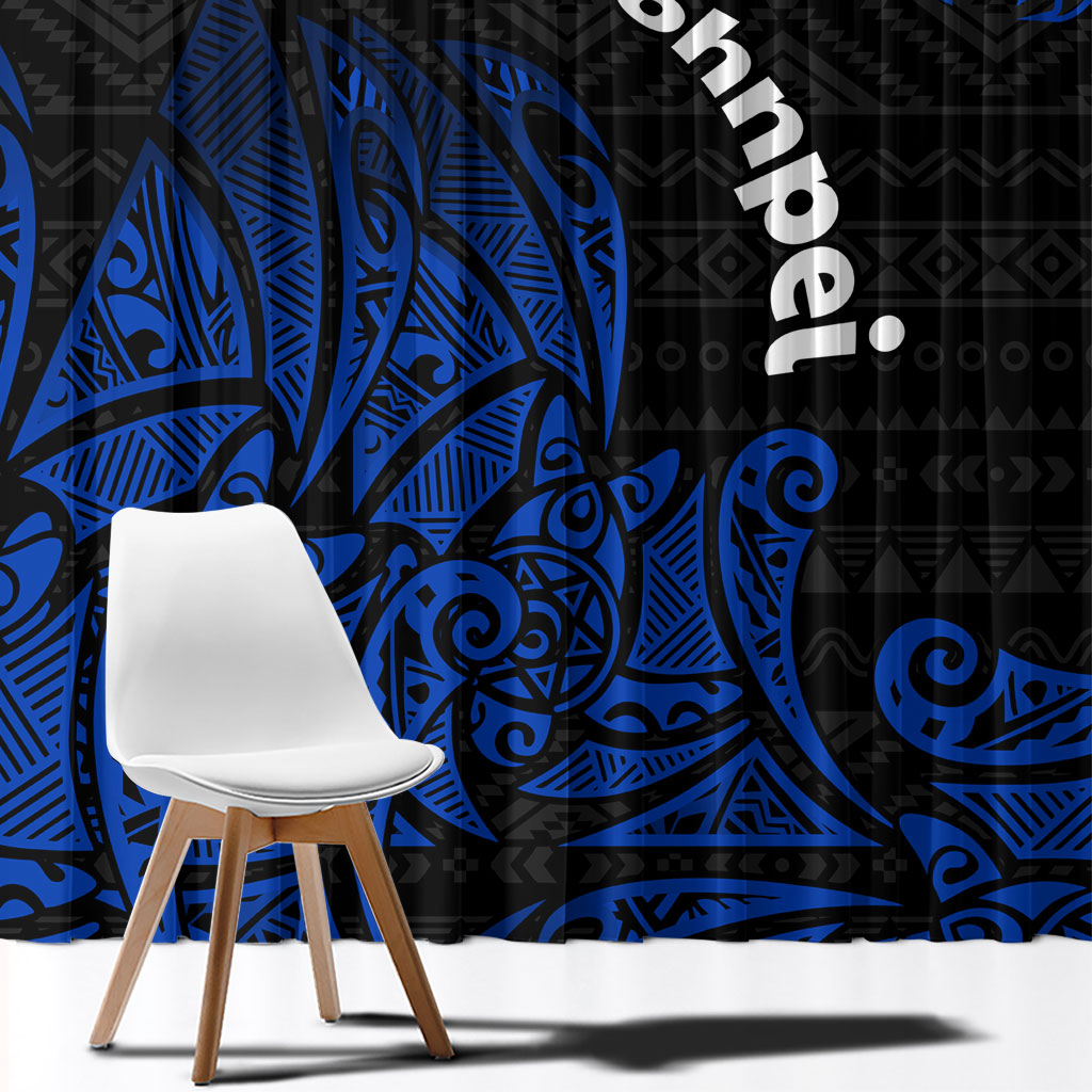 Pohnpei Federated States Of Micronesia Window Curtain Polynesian Tribal Heritage Art With Blue Island Tattoo Patterns