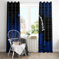 Pohnpei Federated States Of Micronesia Window Curtain Polynesian Tribal Heritage Art With Blue Island Tattoo Patterns