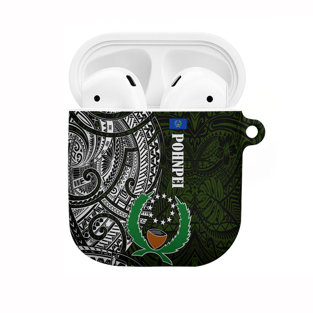 Pohnpei Federated States Of Micronesia AirPods Case Polynesian Tribal Heritage Art With Kaselehlie State Seal TS04 Green White - Polynesian Pride