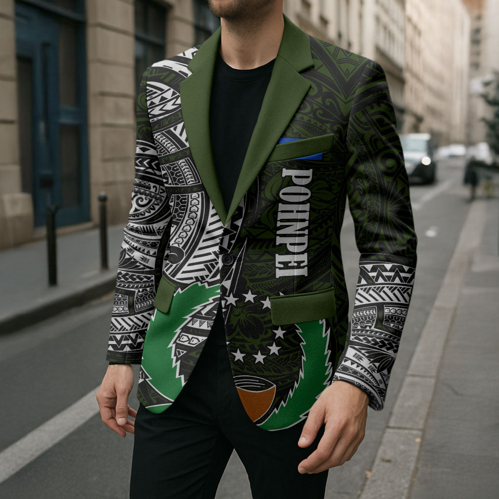 Pohnpei Federated States Of Micronesia Blazer Polynesian Tribal Heritage Art With Kaselehlie State Seal