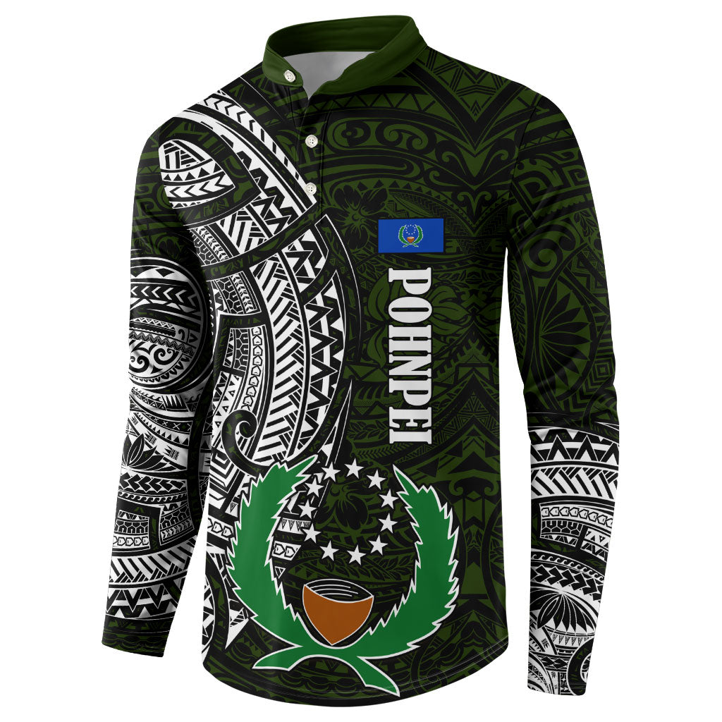 Pohnpei Federated States Of Micronesia Button Sweatshirt Polynesian Tribal Heritage Art With Kaselehlie State Seal