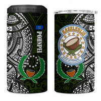 Pohnpei Federated States Of Micronesia 4 in 1 Can Cooler Tumbler Polynesian Tribal Heritage Art With Kaselehlie State Seal TS04 One Size: 16 oz Green White - Polynesian Pride