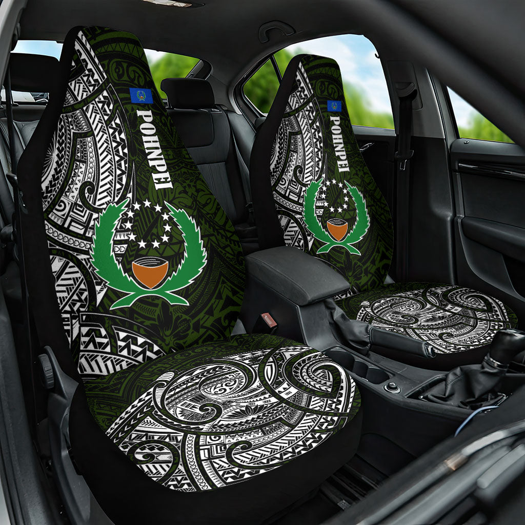 Pohnpei Federated States Of Micronesia Car Seat Cover Polynesian Tribal Heritage Art With Kaselehlie State Seal TS04 One Size Green White - Polynesian Pride