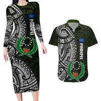 Pohnpei Federated States Of Micronesia Couples Matching Long Sleeve Bodycon Dress and Hawaiian Shirt Polynesian Tribal Heritage Art With Kaselehlie State Seal