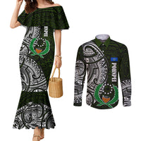 Pohnpei Federated States Of Micronesia Couples Matching Mermaid Dress and Long Sleeve Button Shirt Polynesian Tribal Heritage Art With Kaselehlie State Seal