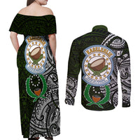 Pohnpei Federated States Of Micronesia Couples Matching Off Shoulder Maxi Dress and Long Sleeve Button Shirt Polynesian Tribal Heritage Art With Kaselehlie State Seal TS04 - Polynesian Pride