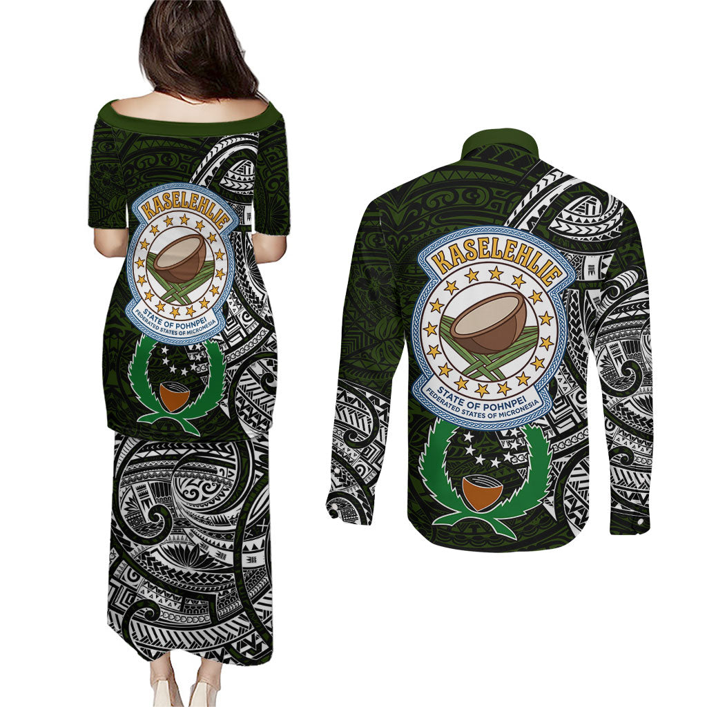 Pohnpei Federated States Of Micronesia Couples Matching Puletasi and Long Sleeve Button Shirt Polynesian Tribal Heritage Art With Kaselehlie State Seal TS04 - Polynesian Pride