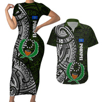 Pohnpei Federated States Of Micronesia Couples Matching Short Sleeve Bodycon Dress and Hawaiian Shirt Polynesian Tribal Heritage Art With Kaselehlie State Seal TS04 Green White - Polynesian Pride