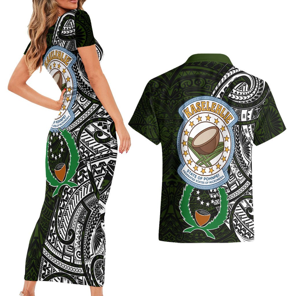 Pohnpei Federated States Of Micronesia Couples Matching Short Sleeve Bodycon Dress and Hawaiian Shirt Polynesian Tribal Heritage Art With Kaselehlie State Seal TS04 - Polynesian Pride