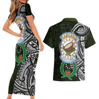 Pohnpei Federated States Of Micronesia Couples Matching Short Sleeve Bodycon Dress and Hawaiian Shirt Polynesian Tribal Heritage Art With Kaselehlie State Seal TS04 - Polynesian Pride