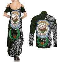 Pohnpei Federated States Of Micronesia Couples Matching Summer Maxi Dress and Long Sleeve Button Shirt Polynesian Tribal Heritage Art With Kaselehlie State Seal TS04 - Polynesian Pride