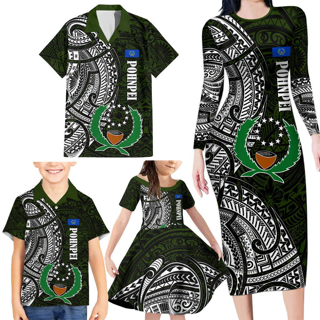 Pohnpei Federated States Of Micronesia Family Matching Long Sleeve Bodycon Dress and Hawaiian Shirt Polynesian Tribal Heritage Art With Kaselehlie State Seal TS04 - Polynesian Pride