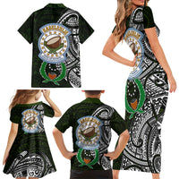 Pohnpei Federated States Of Micronesia Family Matching Short Sleeve Bodycon Dress and Hawaiian Shirt Polynesian Tribal Heritage Art With Kaselehlie State Seal TS04 - Polynesian Pride