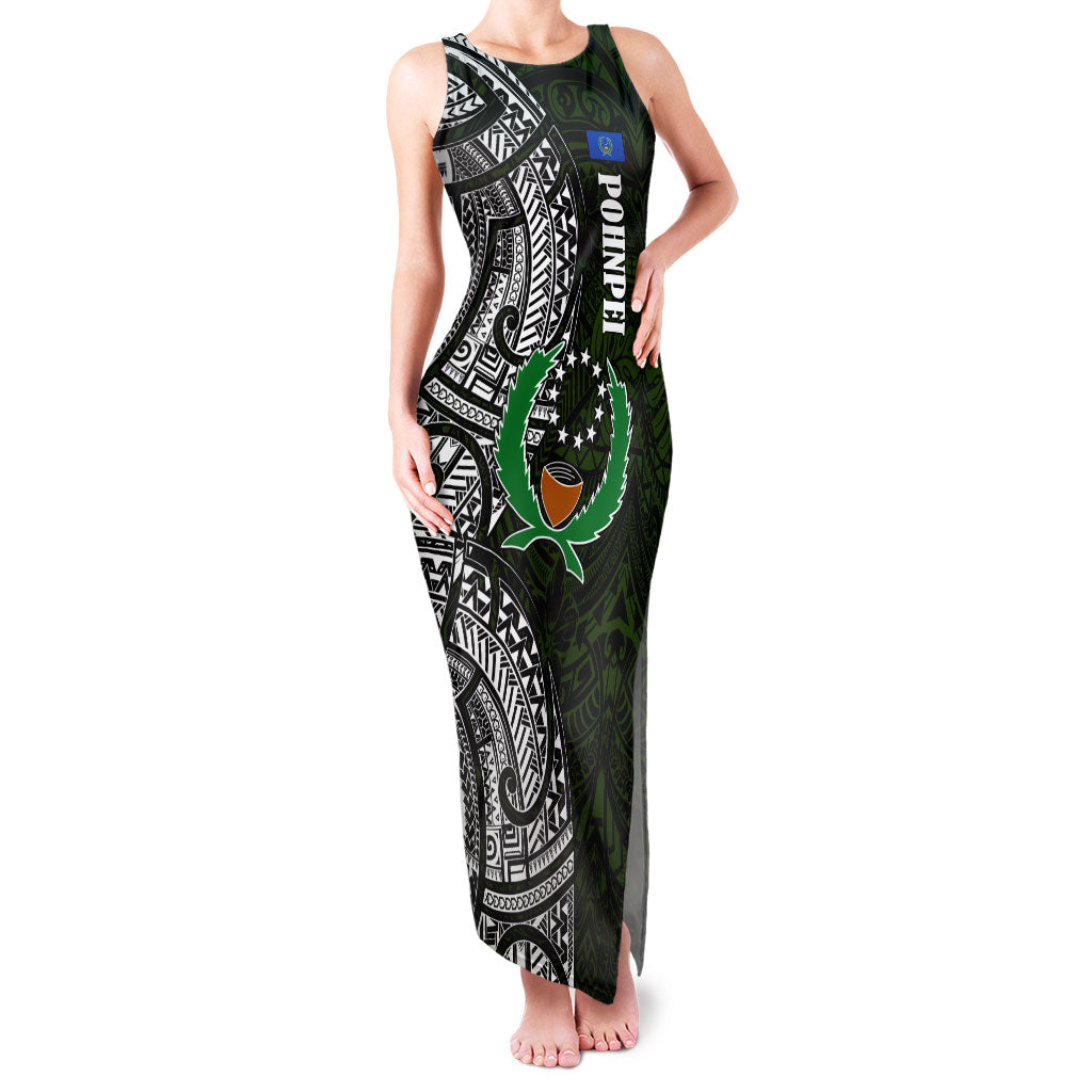 Pohnpei Federated States Of Micronesia Family Matching Tank Maxi Dress and Hawaiian Shirt Polynesian Tribal Heritage Art With Kaselehlie State Seal TS04 Mom's Dress Green White - Polynesian Pride