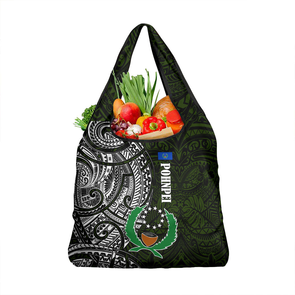 Pohnpei Federated States Of Micronesia Grocery Bag Polynesian Tribal Heritage Art With Kaselehlie State Seal TS04 1-pack One Size Green White - Polynesian Pride